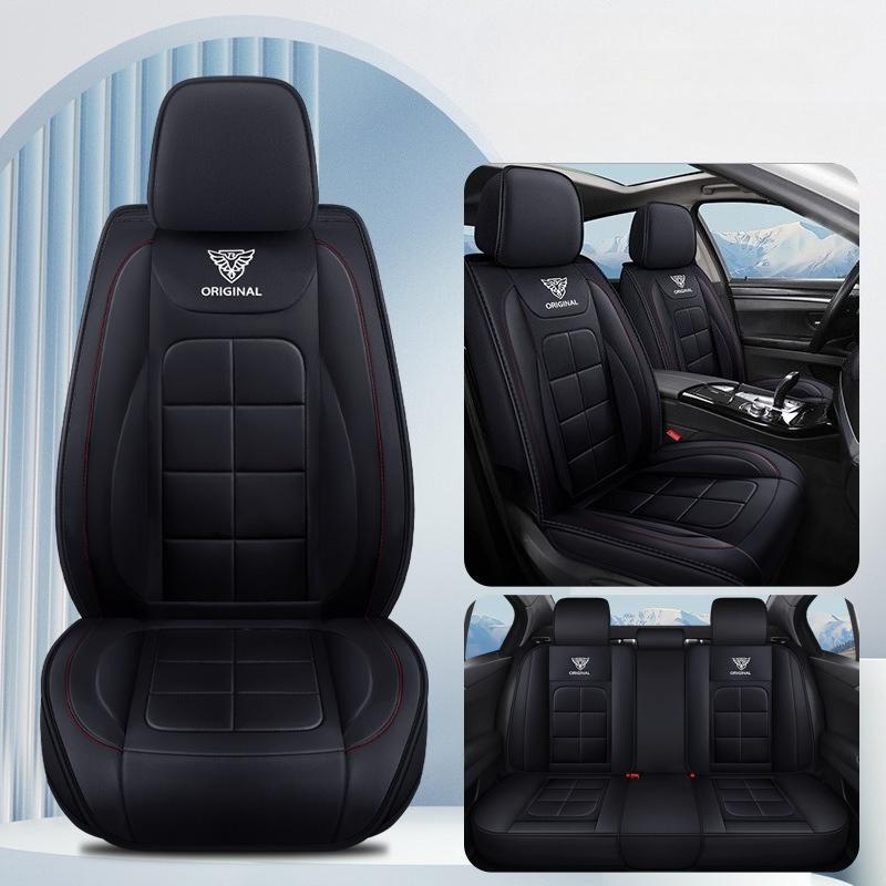 5-Seater Car Seat Cover Luxury Set with Pillows and Headrests, Premium Faux Leather Soft and Comfortable Seat Cover, Airbag Compatible