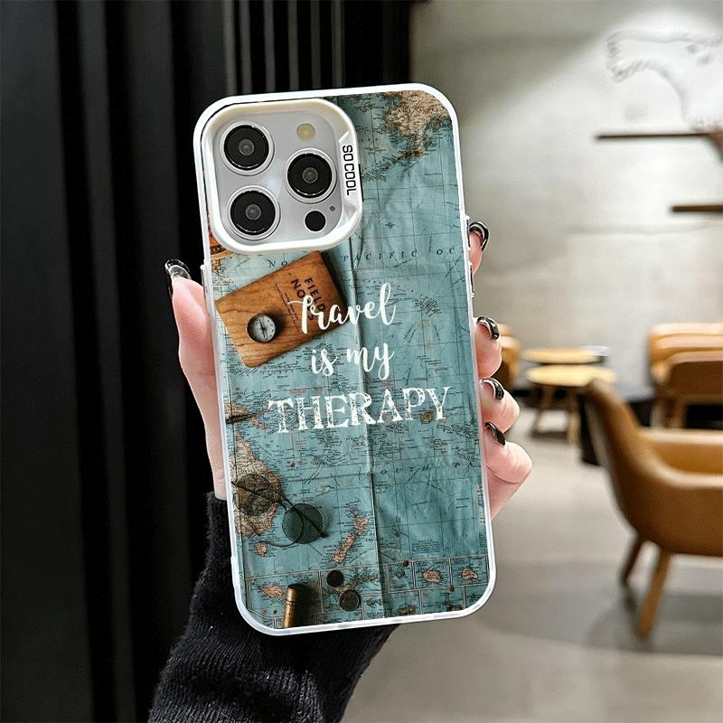 Travel Map Artistic Pattern Shockproof Phone Case for iPhone 17 Air 16 16E 15 Pro Max 14 Plus 13 Mini 12 Back Cover Anti Fall Fu