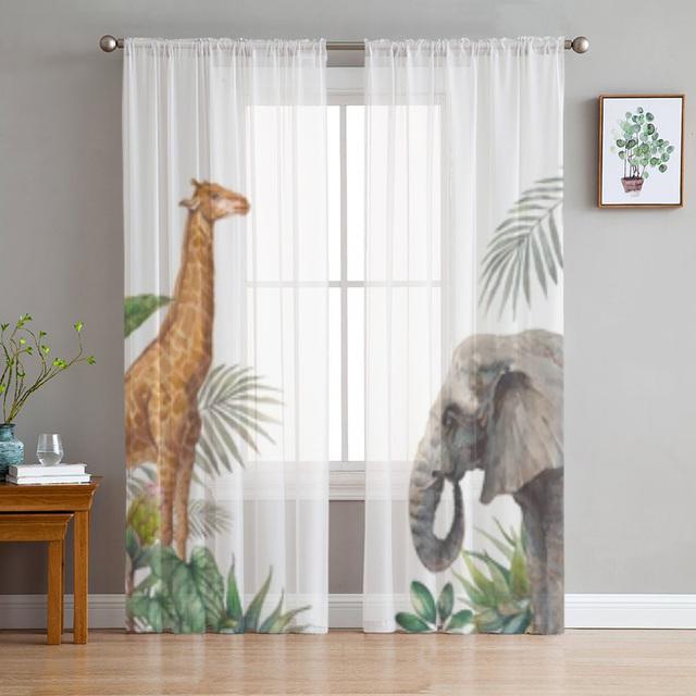 Tropical Safari Dyr Elephant Skinne Vindusgardiner Til Stue Soverom Voile Tyll Gardiner Stoffgardiner Til Kjøkken