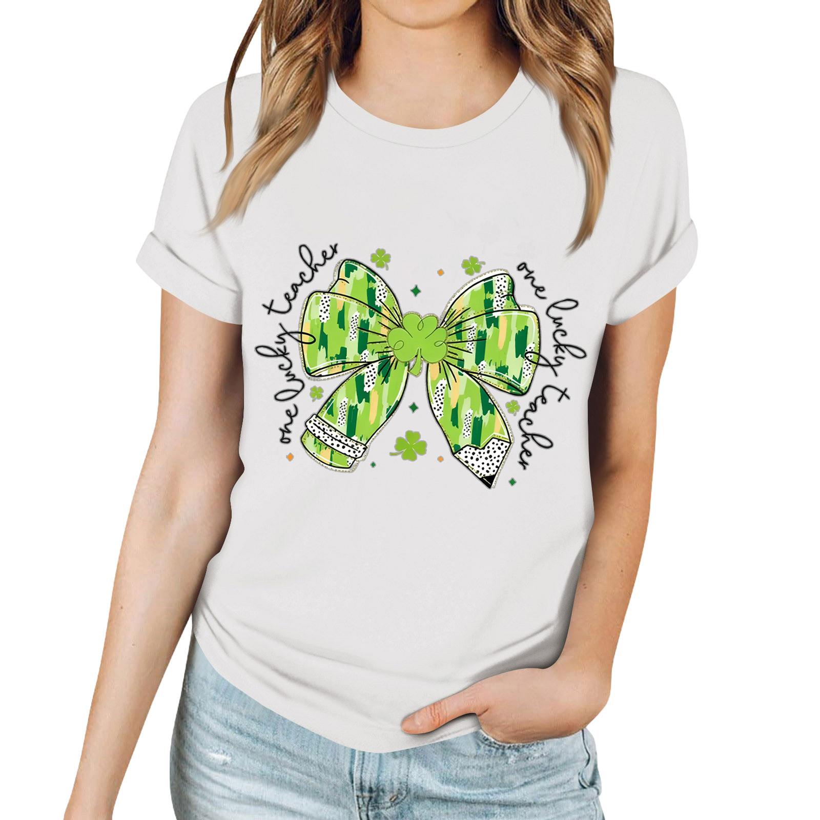 

Женская повседневная футболка с принтом ко Дню Святого Патрика, пуловер с круглым вырезом, топ с короткими рукавами XL белый