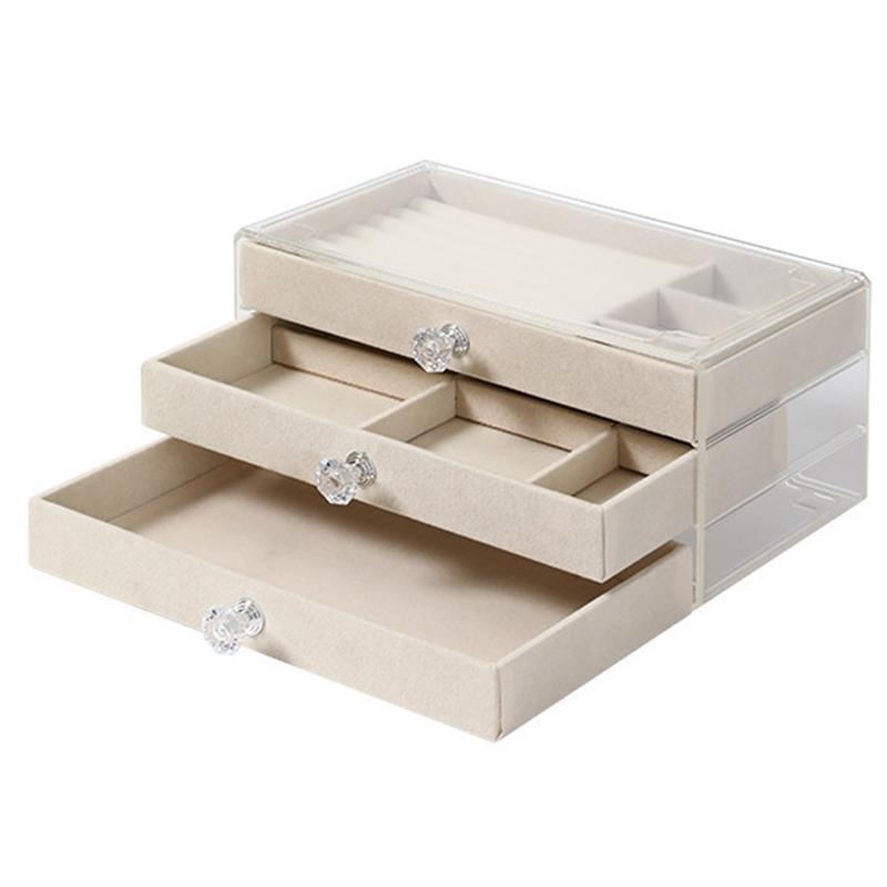 A95I-High-Capacity Large Storage Box Three Drawer Desktop Jewelry Bracelet Ring Oxidation Exquisite Grade