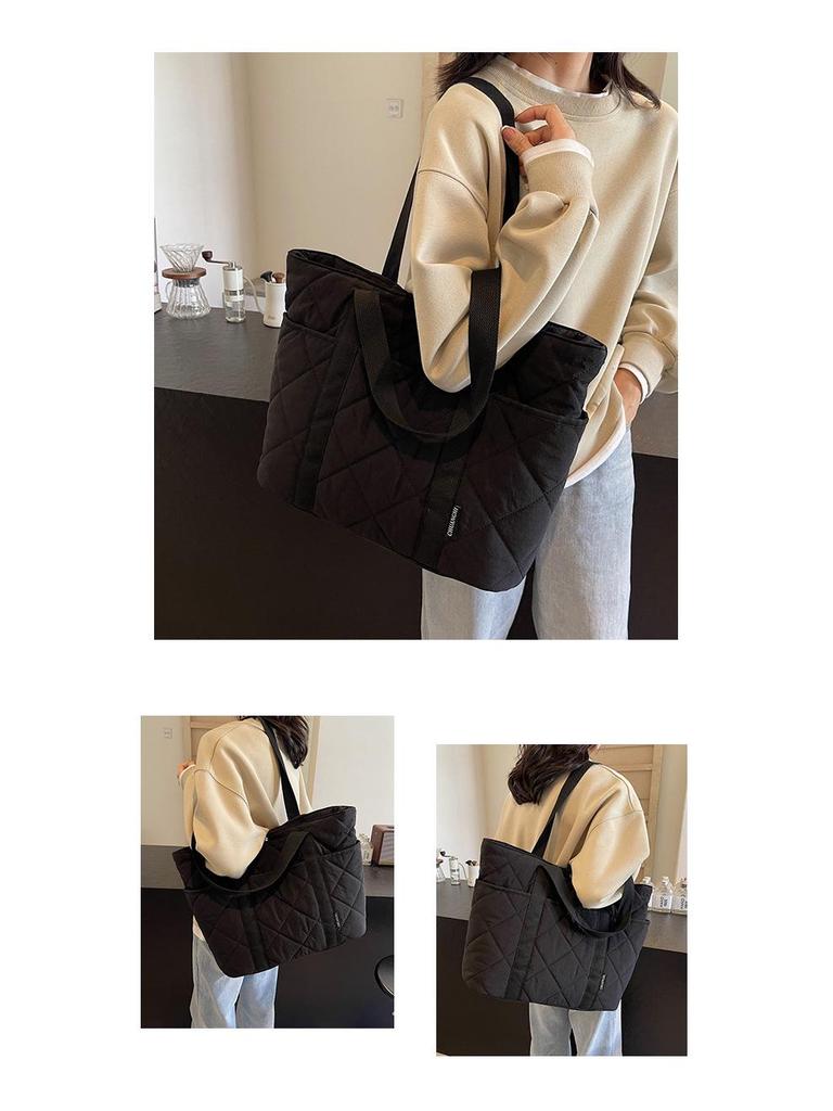 2025 Neue Übergroße Baumwollgepolsterte Tragetasche - Grenzüberschreitend Japan & Südkorea Herbst/Winter Schulterhandtasche für Damen