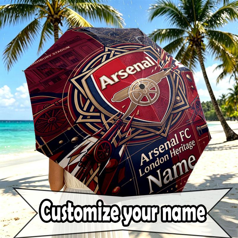 Custom Name Personalized Arsenal Football Club Print Umbrella, Auto Open Close, 8‑Rib Sturdy Frame, Commute Camping Hiking Use, Birthday Gift