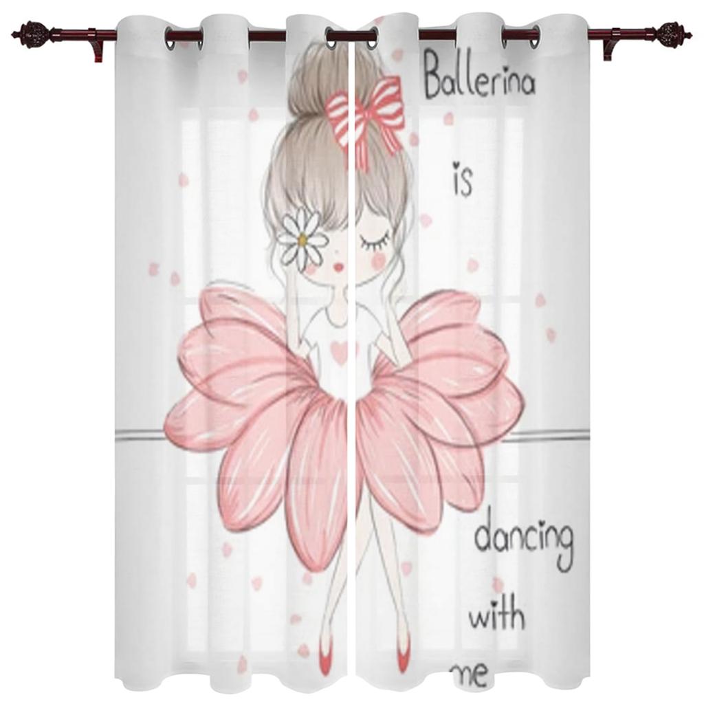 Cute Girl with Ballerina Window Curtain for Kids Room Home Blinds Curtains for LivingRoom Bedroom Drapes