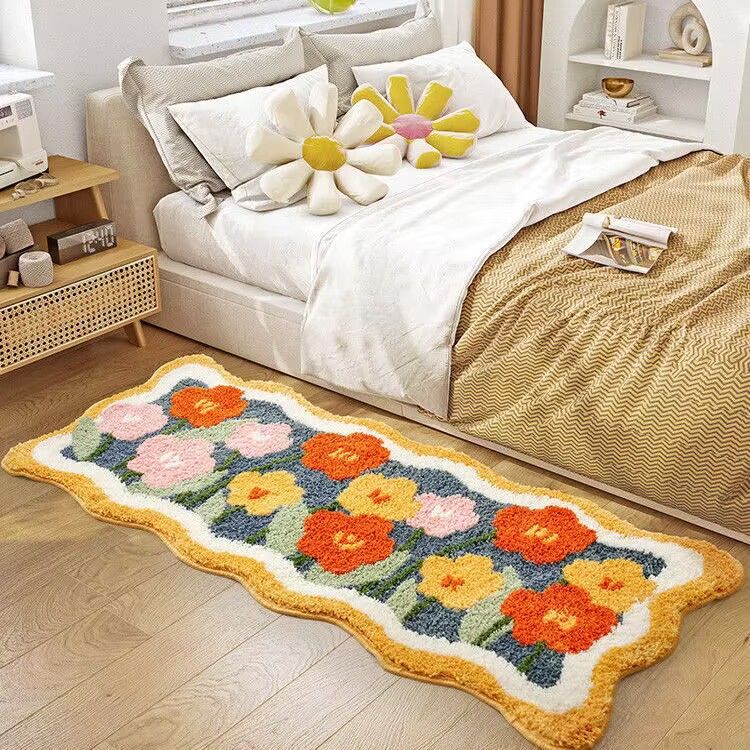 Nordic Fluffy Soft Bedroom Carpet Kids Room Bedside Rug Non-Slip Floor Mat Living Room Decoration Long Area Rug