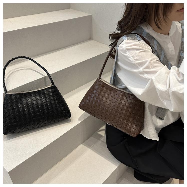Women's Woven Texture Faux Leather Shoulder Bag, Soft Handbag with Single Strap, Casual Square Crossbody Purse