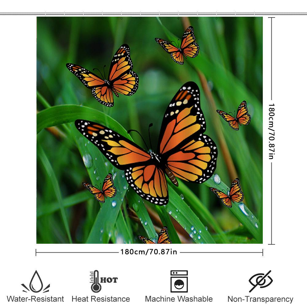 Butterfly Printed Shower Curtain Home Decor Waterproof Polyester Fabric Yellow Black Orange Butterfly Garden Bath Rug Decoration