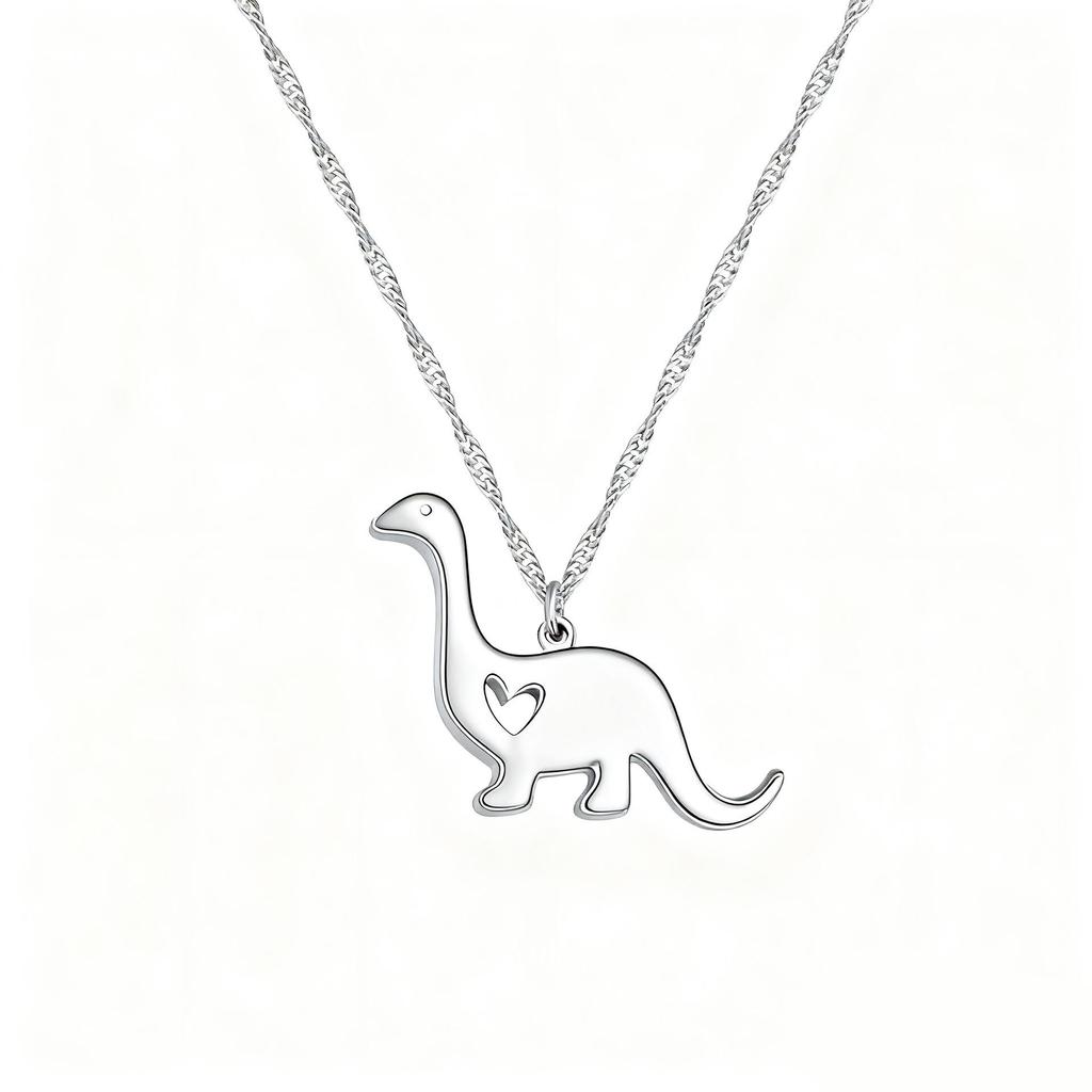 Stainless Steel Minimalist Dinosaur Pendant Necklace for Kids
