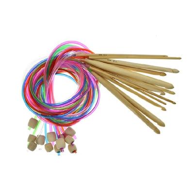 12 Stuks Houten Tunesische Haaknaald met Lange Kabel voor Breien Wandtapijt Maken 3.0mm-10mm Circulaire Breinaald