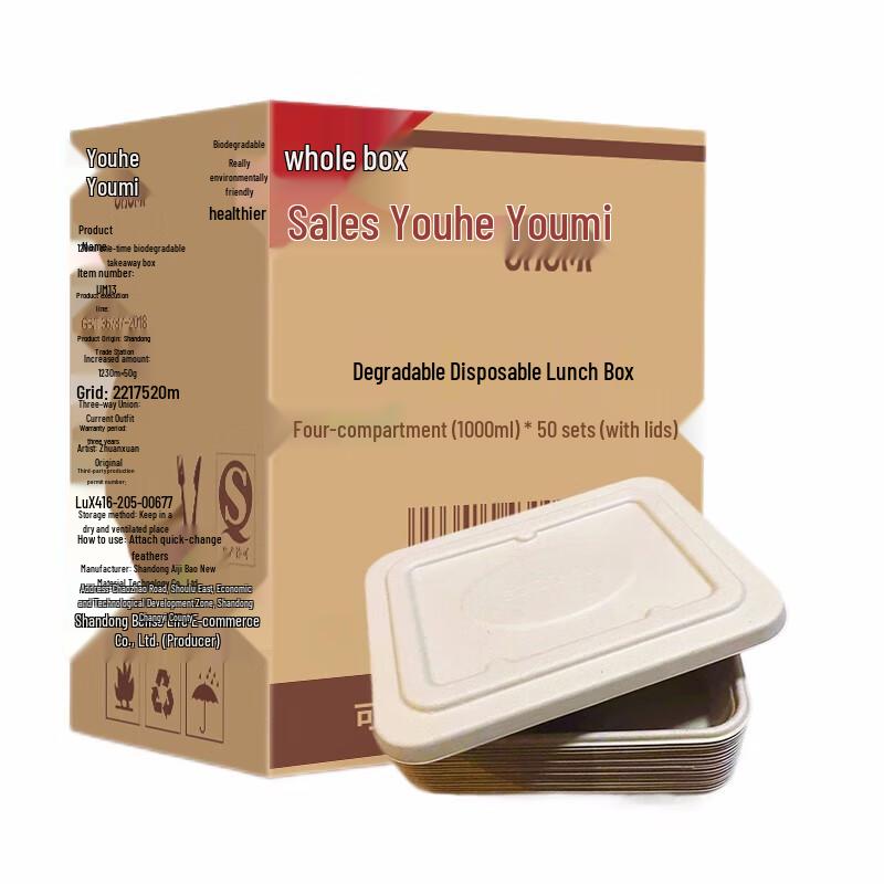 Wheat Straw 4-Compartment Disposable Lunch Box Set