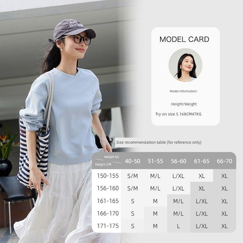 

[139 Yuan] Embroidery Shell Button Design Hoodie Women 2025 Autumn New Loose All-Match Pullover round Neck Top Blue S