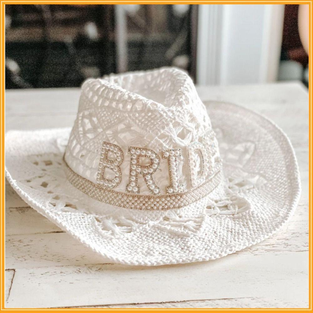 Rhinestone Letter Western Cowboy Hat Hollow Cowgirl Hat Jazz Hat For Wedding Bachelorette Party