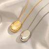 European and American Oval Pendant Stainless Steel Gold Color Long Necklace Fashion Jewelry Accessories Sweater Chian for Womens