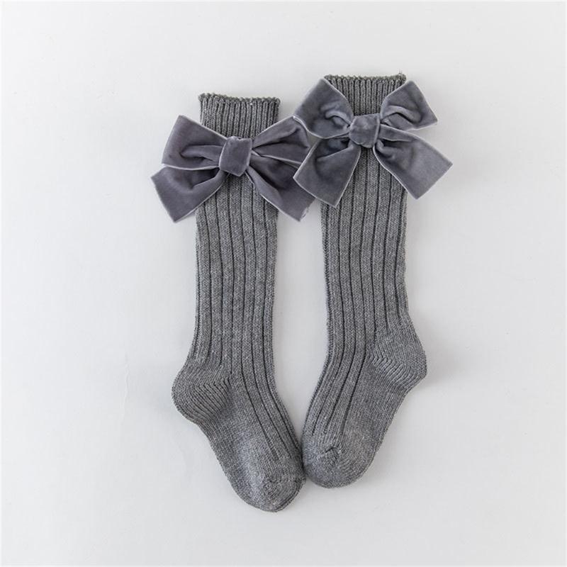 1 Paar Süße Baumwoll-Wadenlange Socken Mit Schleifenmuster-Design Für Kleine Mädchen Alltagsparty