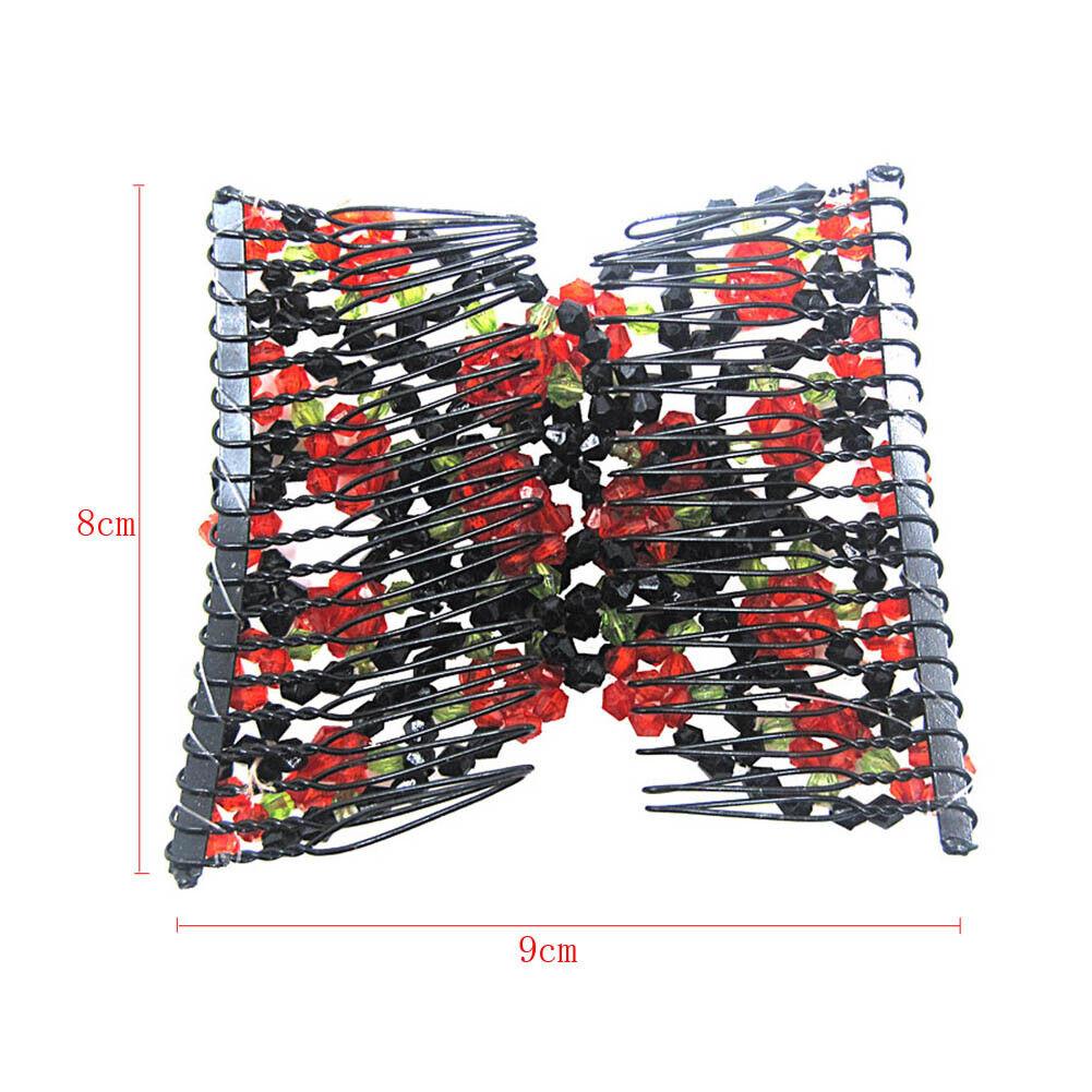 Womens Magic Slide Hair Elastic Double Beads Easy Stretchy Hair Comb Clips Pins