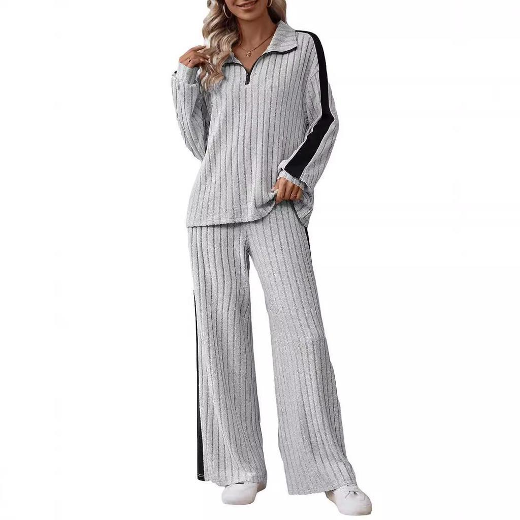 2025 European Style Plus Size Two-Piece Set: Casual Sweatshirt and Wide-Leg Pants for Women