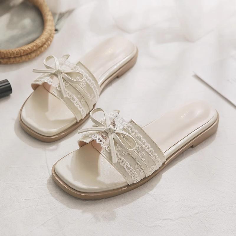 

Fairy temperament style flat bottom versatile bow women s slippers 2025 summer new fashion trend with skirt sandals 35