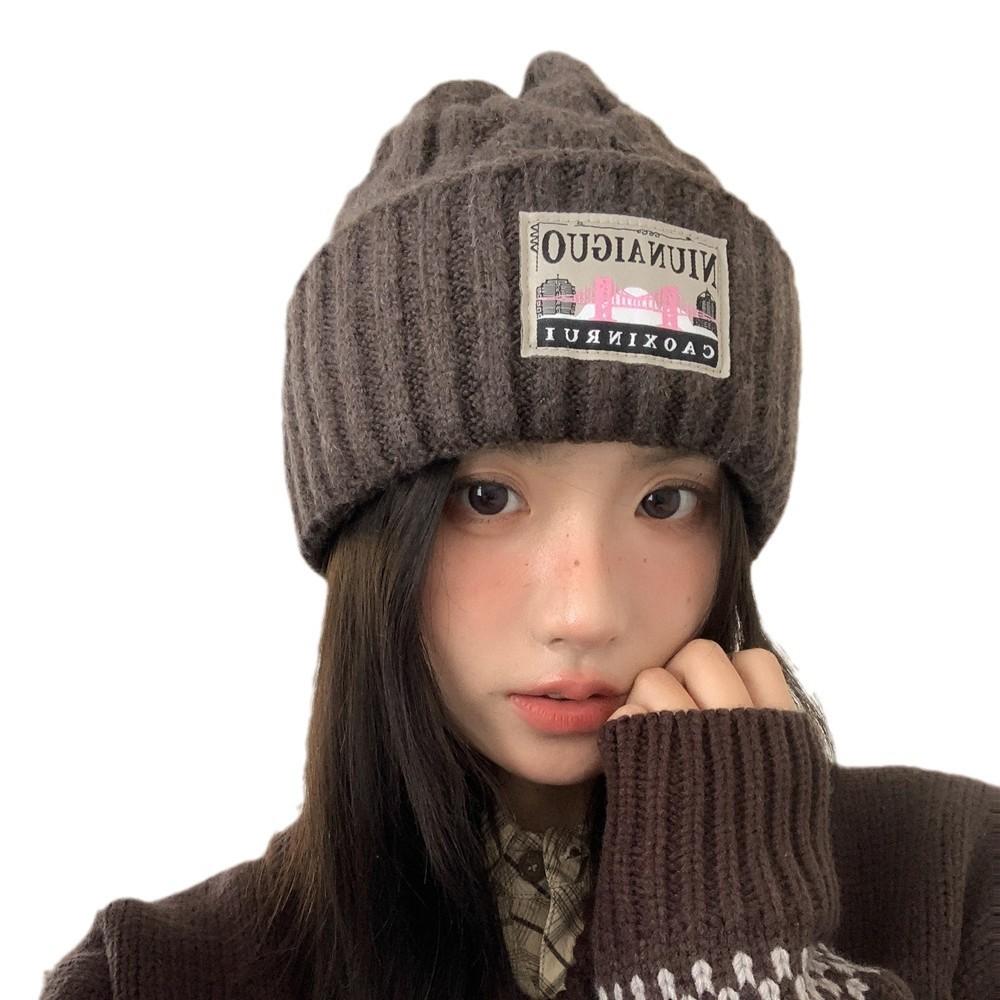 Wool Hat Women's Autumn and Winter Big Head Circumference Versatile Showing Small Face Thickened Loose Knitted Ear Protector Warm Cold Hat