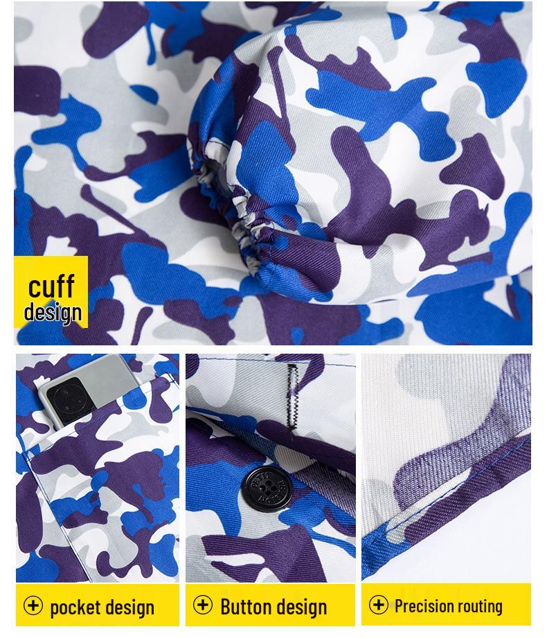 Unisex Long Blue Camouflage Dustproof Workwear Overcoat with Sleeves