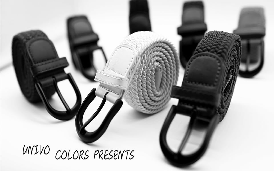 [Univo Colors] Mesh Belt, One Size Fits All, Braided Belt, Men's & Women's, Black Buckle, Stretchy, Unisex, Casual & Business, 9 Colors (Navy, Waist