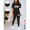 2Pcs Women Oversized Short Sleeve Top Soft High Waist Long Pants Comfort Yoga Training Suit