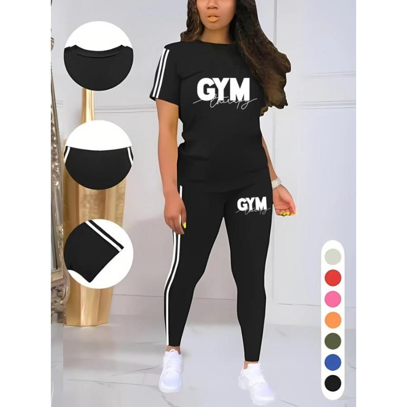 2Pcs Women Oversized Short Sleeve Top Soft High Waist Long Pants Comfort Yoga Training Suit