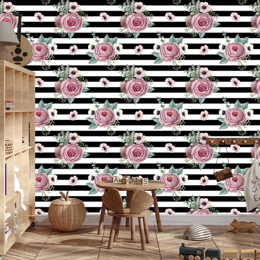 Beautiful Roses, Anemones and Leaves Wallpaper for Living Room and Bedroom 50x1000