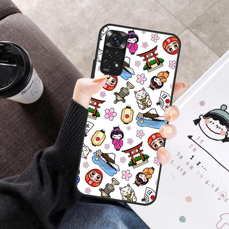 Japanese Lucky Cat Case For Xiaomi Redmi Note 11 10 9 8 12 Pro 10S 11S 12S Cover For Redmi 9 10 10A 9C 10C 12C