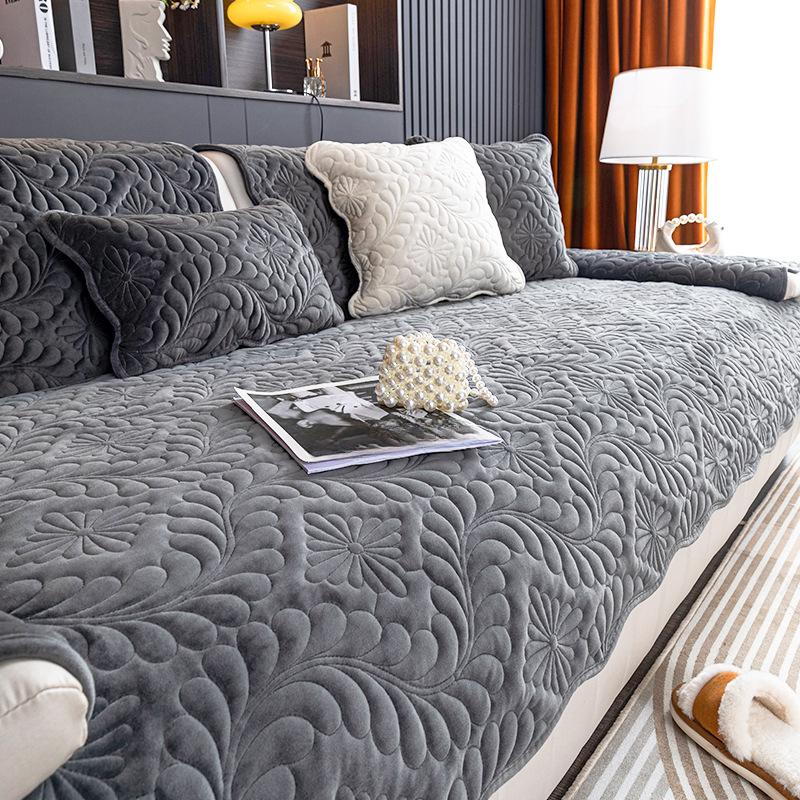 Sofa Cushion Winter Thickened Short Plush Non-Slip Leather Cushion Flannel Winter Style Sets Cover Cloth