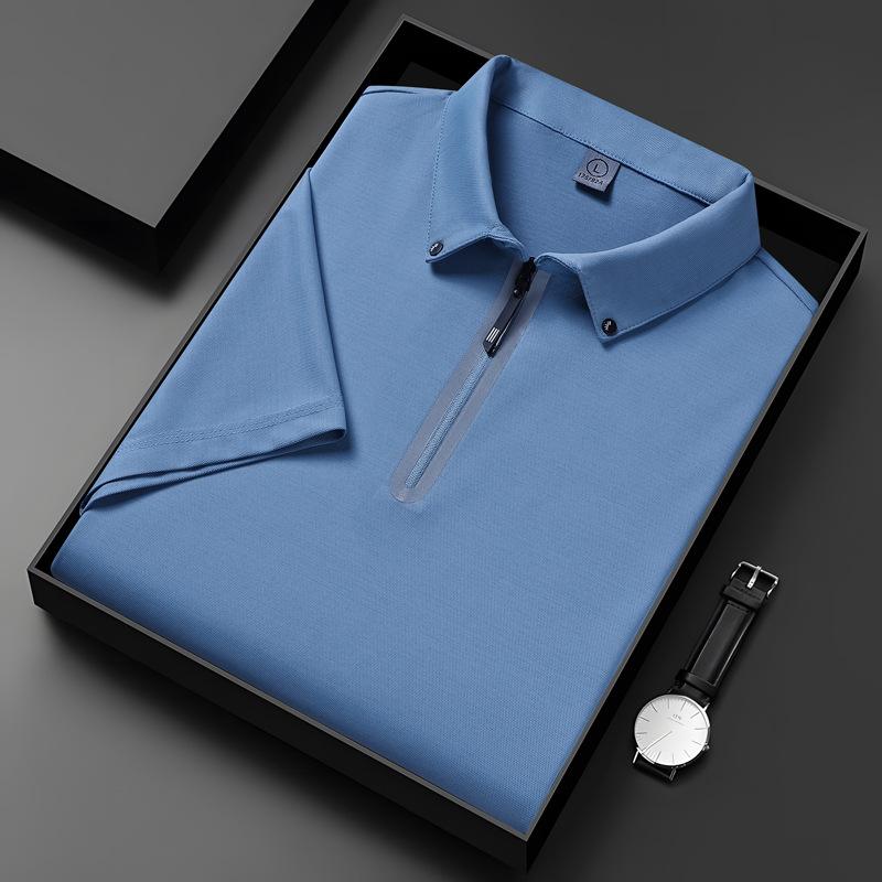 Kurzarm-Poloshirt aus Eisseide für Herren, lockere, schnelltrocknende Kleidung, Revers, Halbarm-T-Shirt