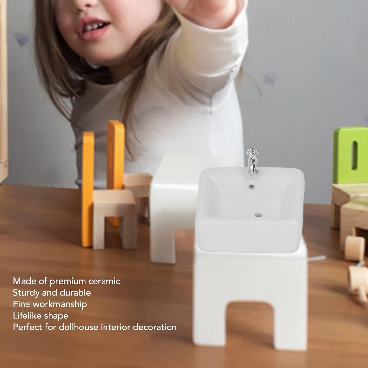 Dollhouse Bathroom Sink, Ceramics 1:12 Miniature Wash Basin White Dollhouse Bathroom Sink for Accessories(Round)