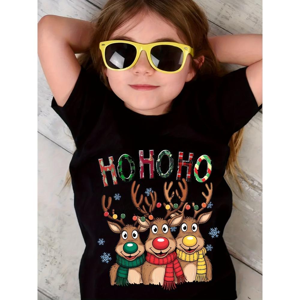 Kids Clothes Cute Animals Printing Christmas T-Shirt Festive Short Sleeve Boys Girls Clothes  Christmas Gift Child Top Tee