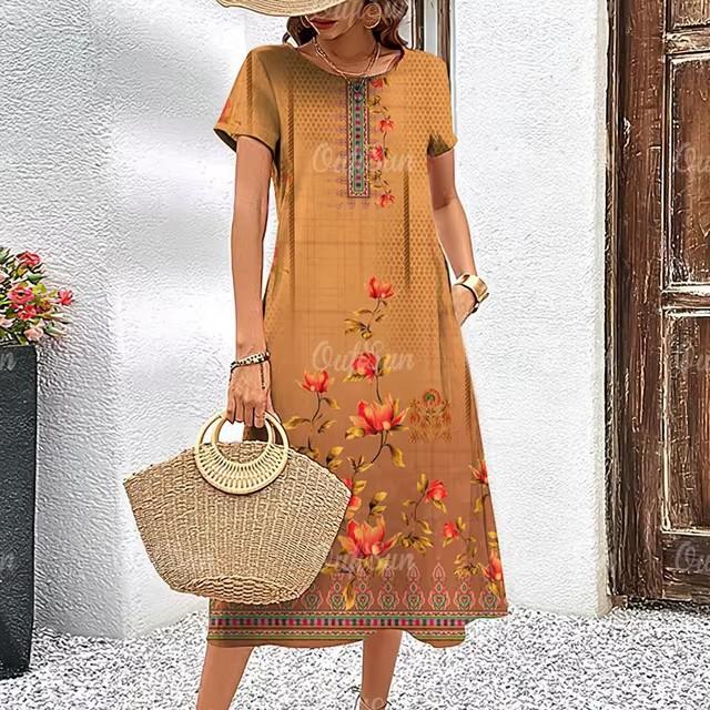 3D Digital Printing Dresses Women's Summer Short-sleeved O-neck Casual Loose Dress