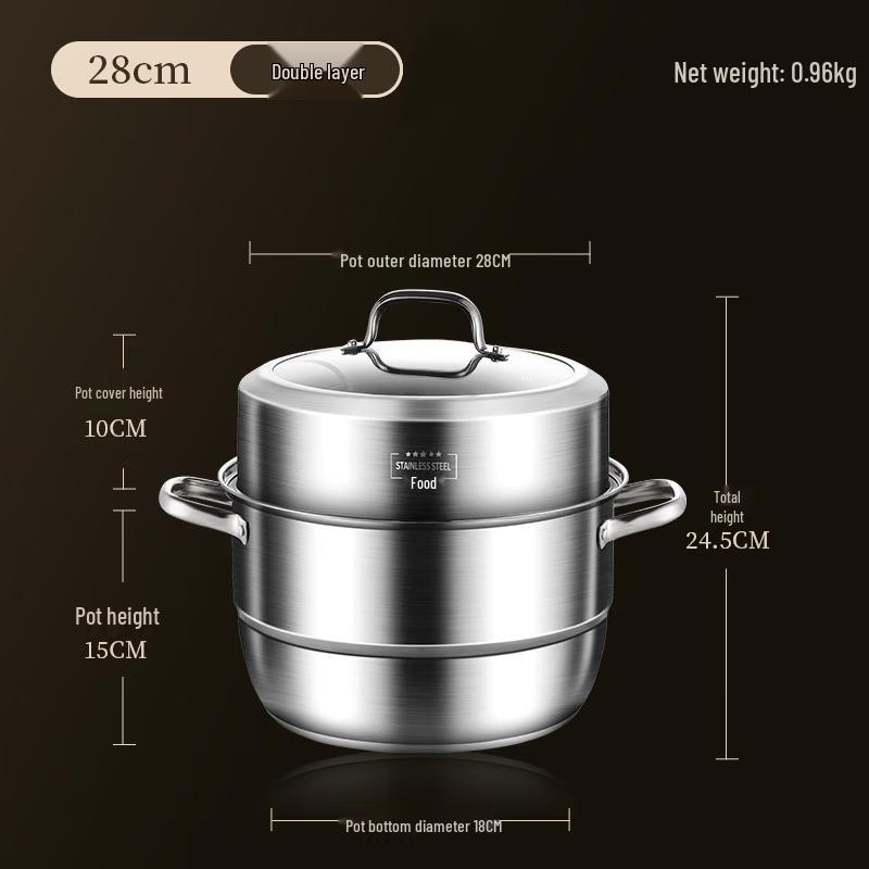ZISIZ 28cm Multifunctional Double-Layer Stainless Steel Steamer Pot