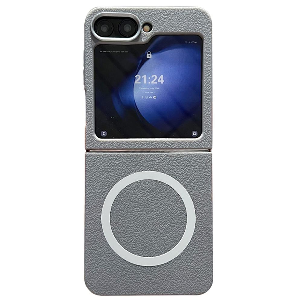 For Samsung Galaxy Z Flip6 5G Phone Cases Leather Texture TPU Back Cover Support Wireless Charging