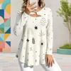 Women Plus Size Keyhole Ring Neck Long Sleeve Geometric Printed Flared Hem T Shirt