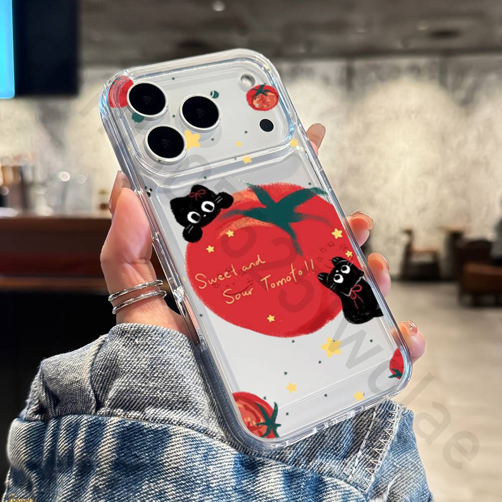 Shiny Cute Tomato Phone Case for iPhone 17 16 15 14 13 12 11 Pro Max Plus Air Mini 16E ProMax Transparent Case