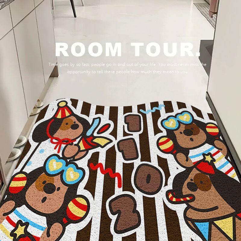 Мультяшный щенок Входной коврик для пола Домашний Можно резать и легко ухаживать Шелковый кольцевой коврик для ног Входная дверь Нескользящий и грязеотталкивающий коврик для пола 40 * 60Cm (silk circle)