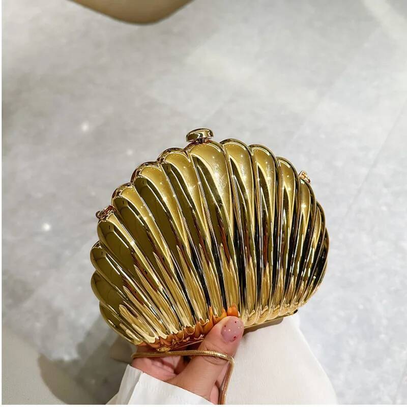 

Women Silver Gold Shell Bag Cute Acrylic Evening Clutch Bag With Strap For Wedding Party Small Purses Designer Handbags золотой
