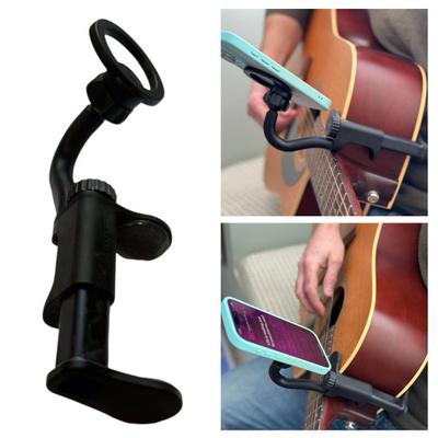 Soporte para teléfono de guitarra, giratorio 360 grados, ajustable, universal, para guitarra acústica, clásica, eléctrica, bajo y ukelele.