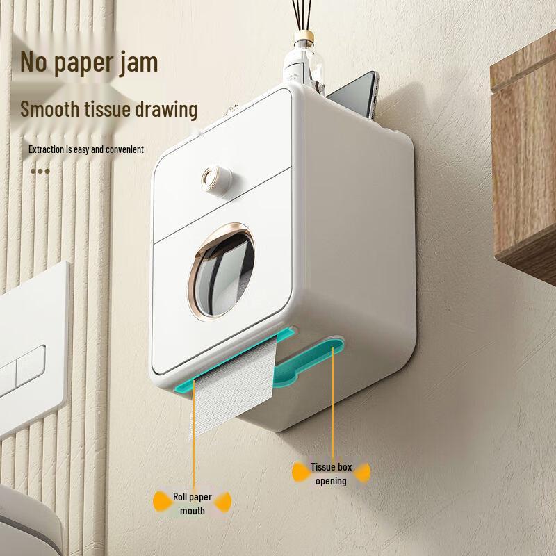 Punch-Free Waterproof Toilet Paper Holder with Storage