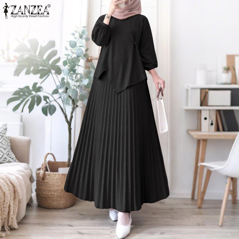 ZANZEA Women Long Sleeve Blouse and Long Skirts Casual Two Piece Suit Sets