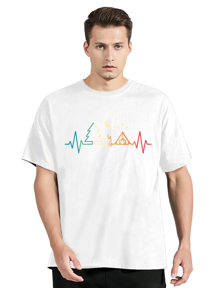 Retro Camping Outdoor Heartbeat Nature Camper Hiking T-Shirt Fashion Summer O-Neck Tops T Shirt Men's Clothing Cotton Tshirt