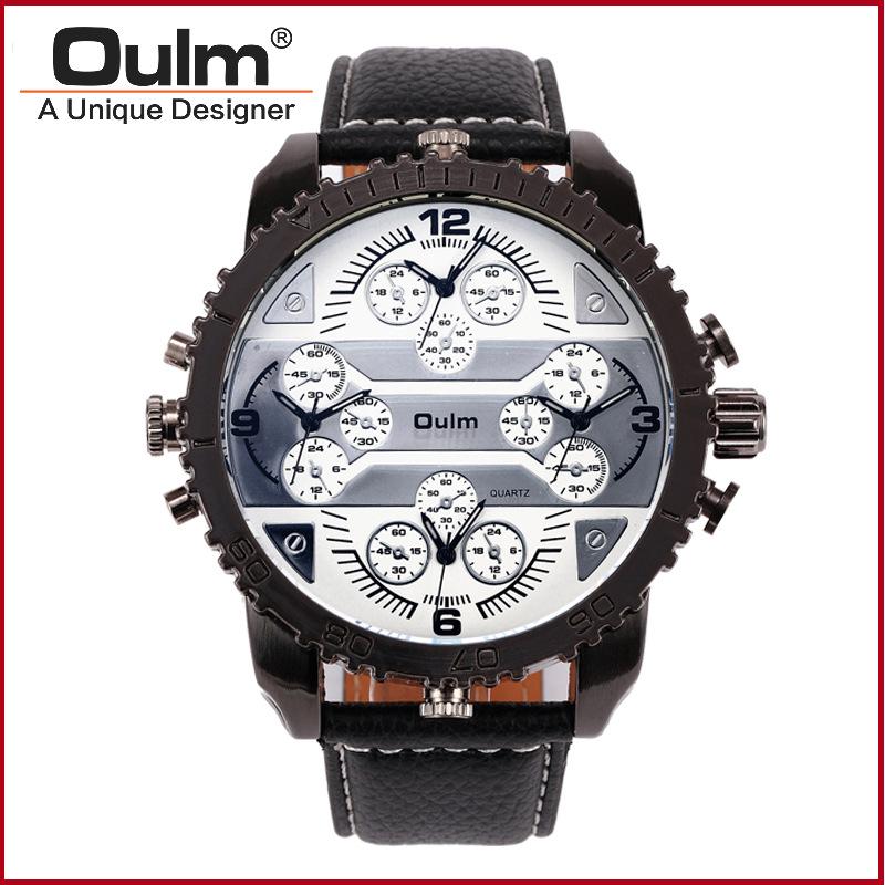 Oulm Cool Men's Watch Quartz Watch New Four Time Zone Leisure Fashion Multi Time Zone Large Dial Men's Watch