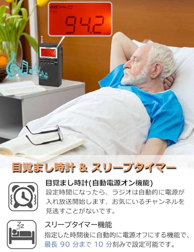 ZHIWHIS Emergency Radio, FM/AM/Wide FM Compatible, Compact, Battery-Operated, with Tuning Dial, Timer, Digital Clock, Auto Power-On, Key Lock, and Pre