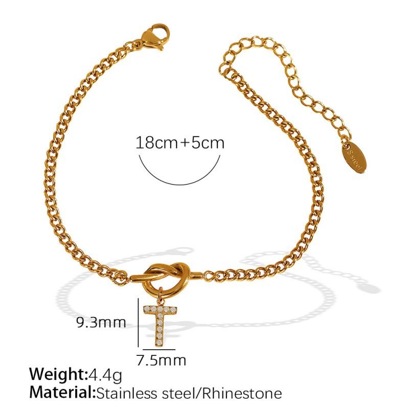 Gold Plated Letter Knot Charm Bracelet Women 26 Alphabet Initials Titanium Steel Luxury Minimalist Jewelry