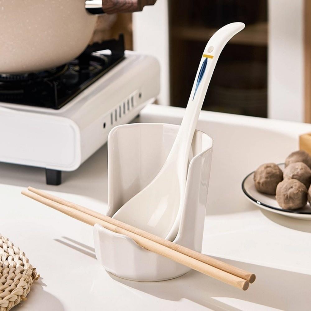 Stable Ceramic Spoon Holder Easy To Clean Heat-Resistant Spatula Holder Ceramic Non-Slip Pot Lid Storage Rack