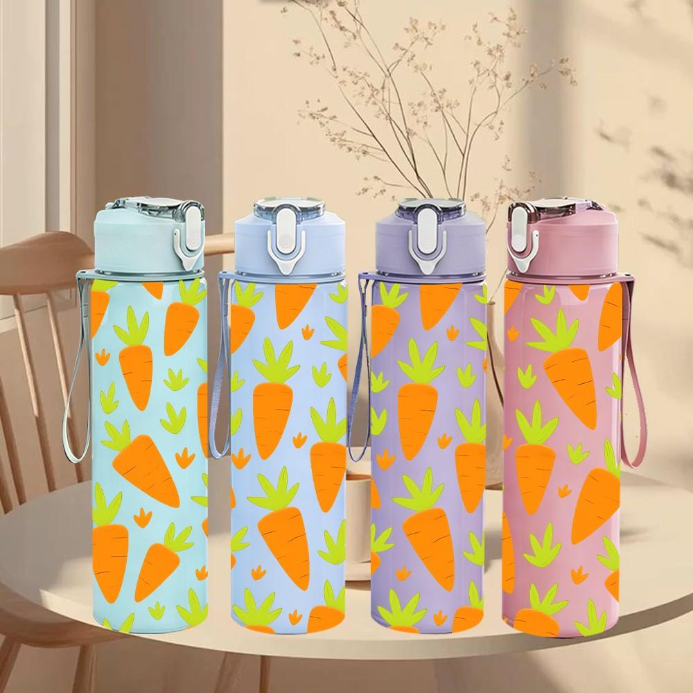 1PC Orange Carrot Seamless Pattern 750ml Color Plastic Sports Water Bottle Leakproof Flip Straw Lid Suitable for Sports Office Home Use