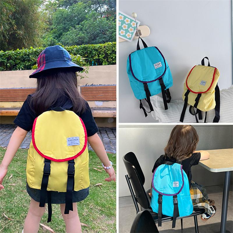 Solid Color Childrens Backpack Canvas Large Capacity Curved Shoulder Straps