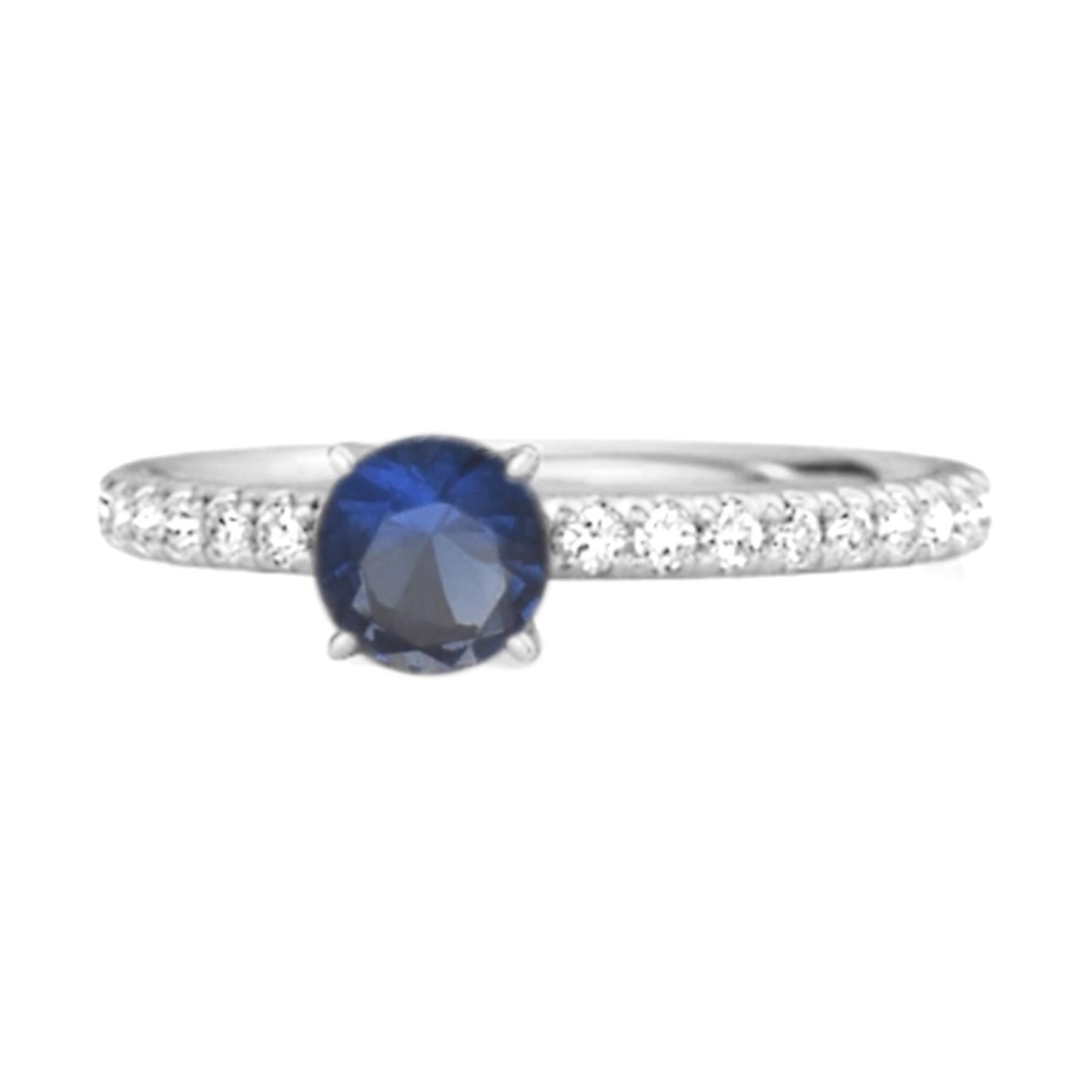 Blue Sapphire Round Soliatire Ring - 925  Sterling Silver 7.5